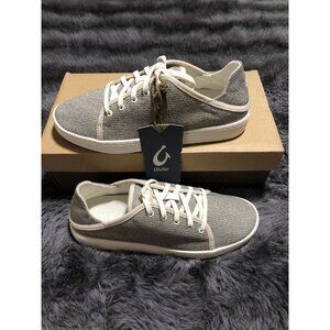 Olukai Women's Pehuea Li Lace up Canvas Sneakers Shoes, Size 7, Tapa/White Sand